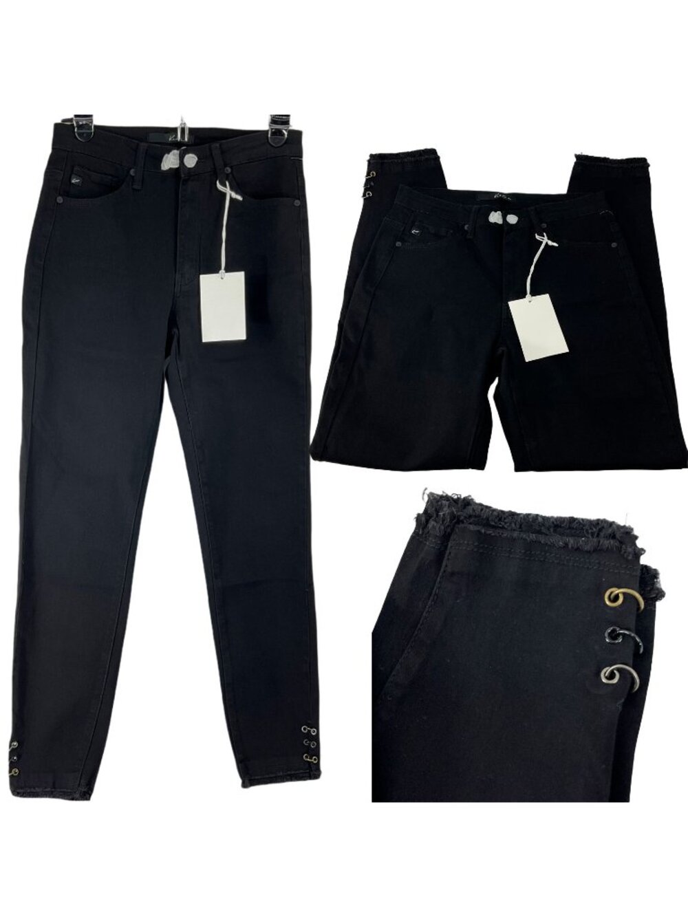 Kancan Jeans Womens Size 9/28 Black Skinny high rise Stretch Frayed Rivet Nwt